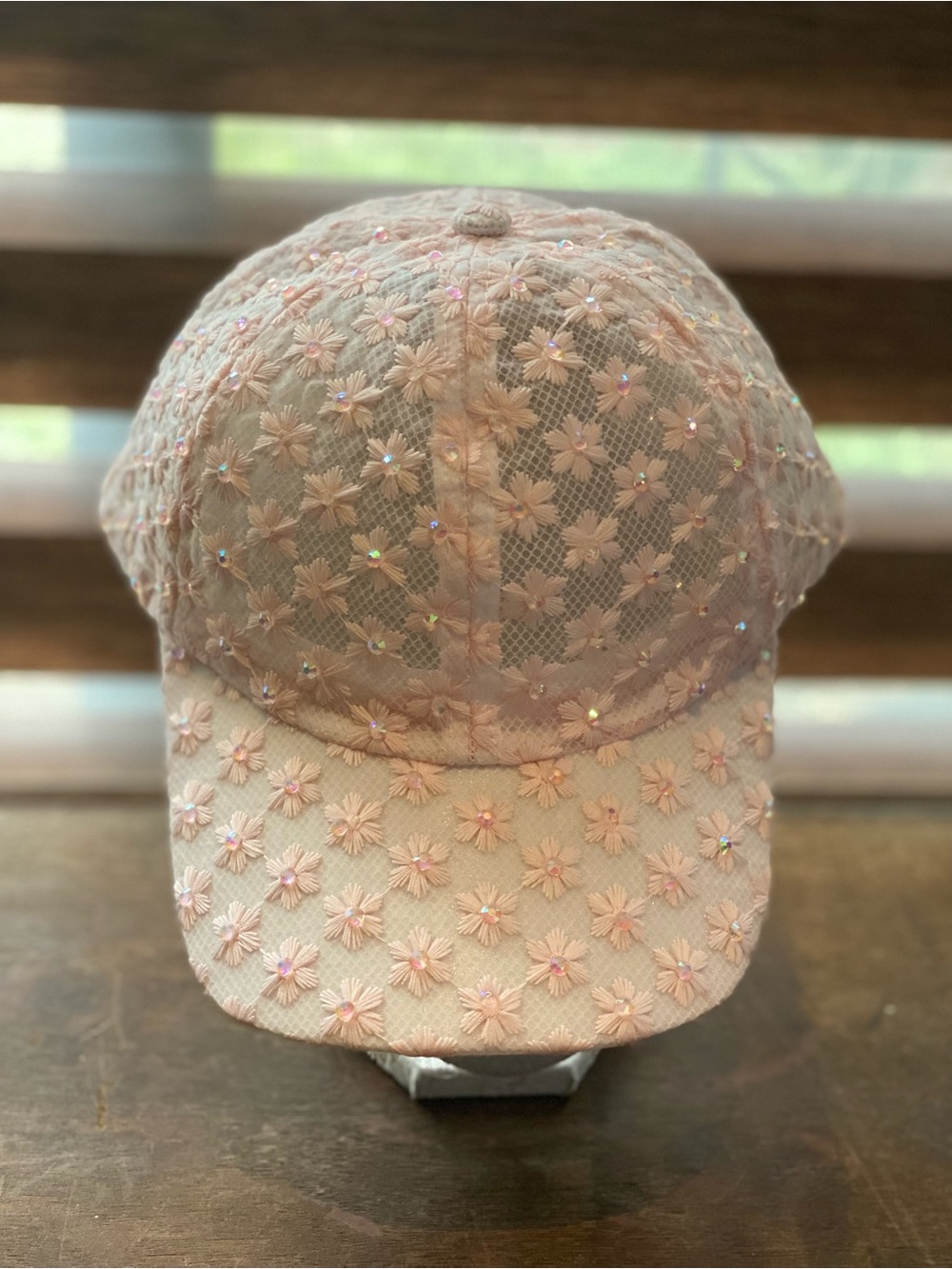 Embellished Pink Floral Lace Baseball Cap